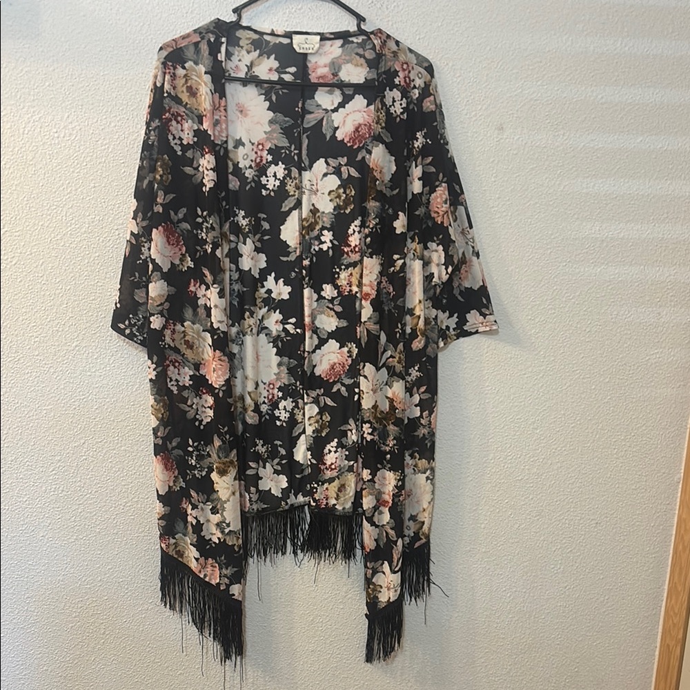 Ember Floral Kimono with Fringe